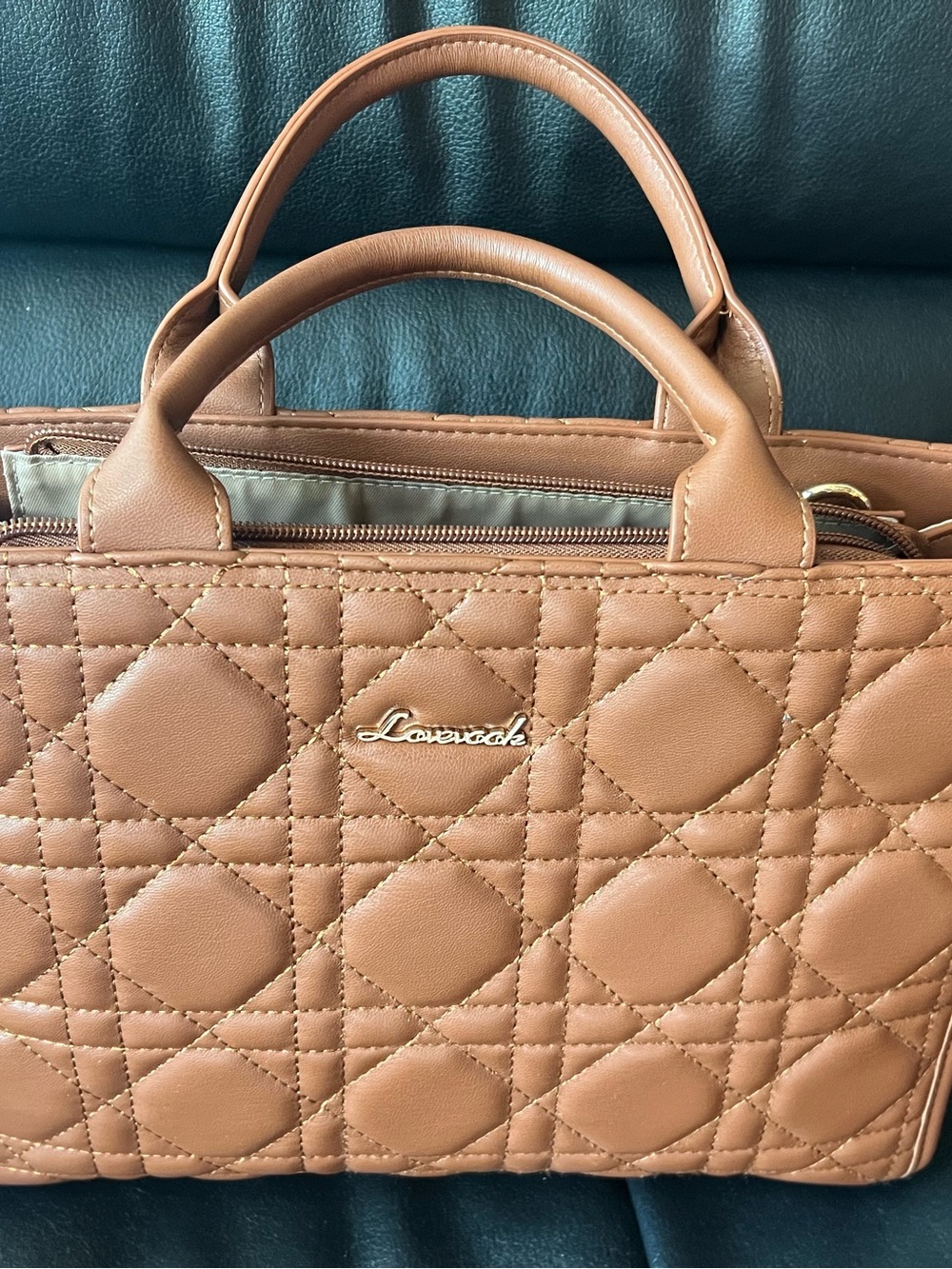 Quilted Brown Shoulder Bag with Removable Pouch - Picture 2 of 6